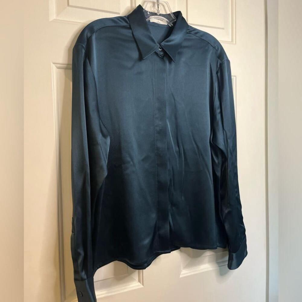 SOLD Aritzia Babaton Sable Herbage Green Satin Long Sleeve Button-down Shirt S - Picture 5 of 15